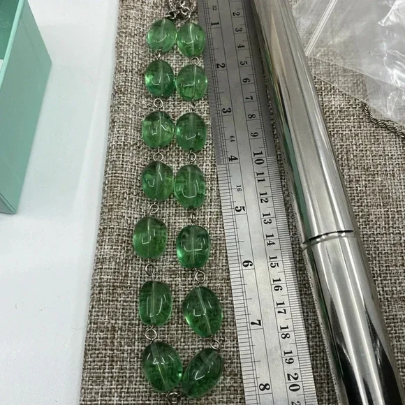 Vintage Signed Gerard Yosca Green Stone Necklace & Blue Chalcedony Pendant - Picture 11 of 16